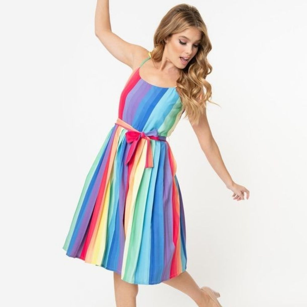 Unique Vintage Rainbow Maddie Swing Dress
